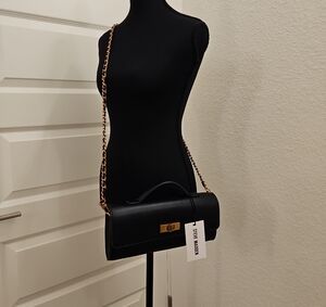 Steve Madden Black Leather Crossbody with Gold Chain Strap